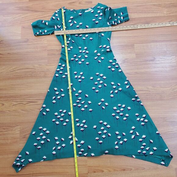 Boden Leonie Jersey dress Womens Size 4P Petite forest green Floral Fit & Flare - Picture 10 of 11